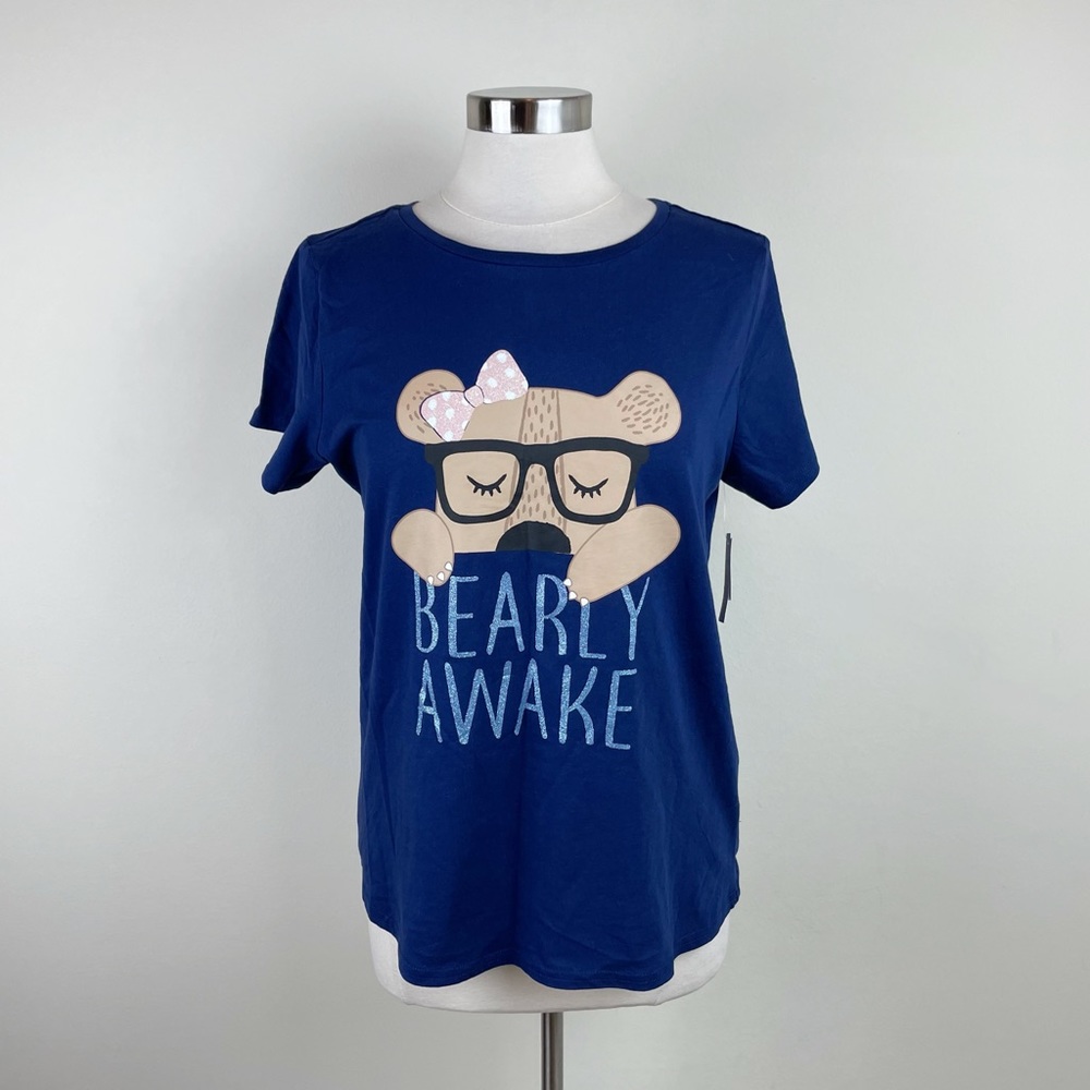 Yarn & Sea Bearly Awake Navy Blue Bear Tee Shirt New Women Medium